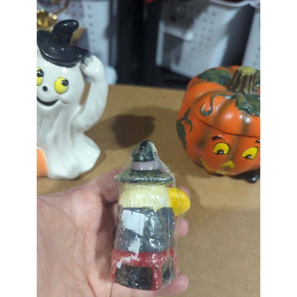 Vintage Halloween Ceramic Figurines Lot Ghost Pumpkin Jack O Lantern Witch Decor